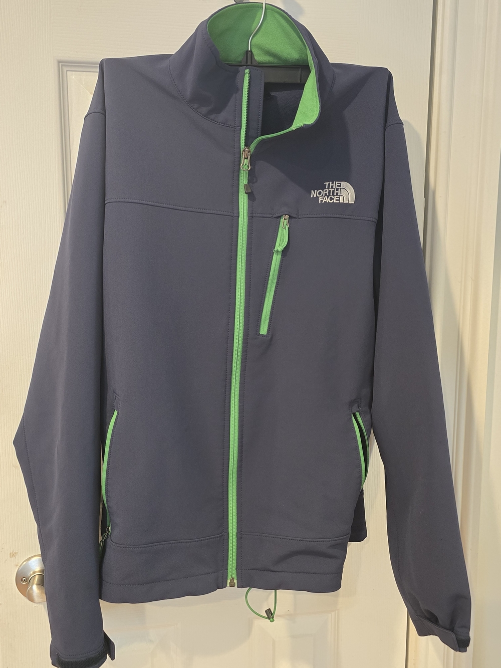 The North Face Apex Bionic Softshell Jacket Mens Medium Navy Blue Lime Green - Picture 1 of 5